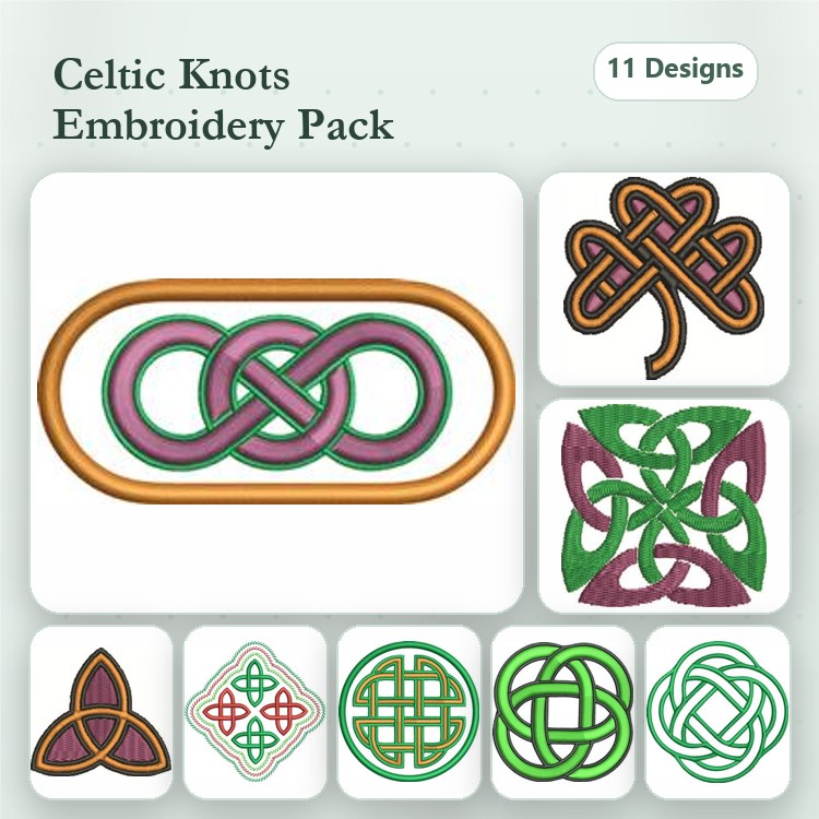 Celtic Knot Embroidery Designs Bundle – Heart, Triangle, Circle & More (11 Designs)