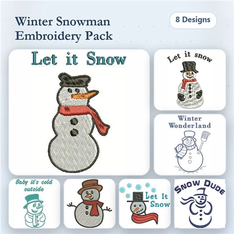 Winter Snowman Embroidery Designs Bundle – Let it Snow, Winter Wonderland, Snow Dude & More (8 Designs)