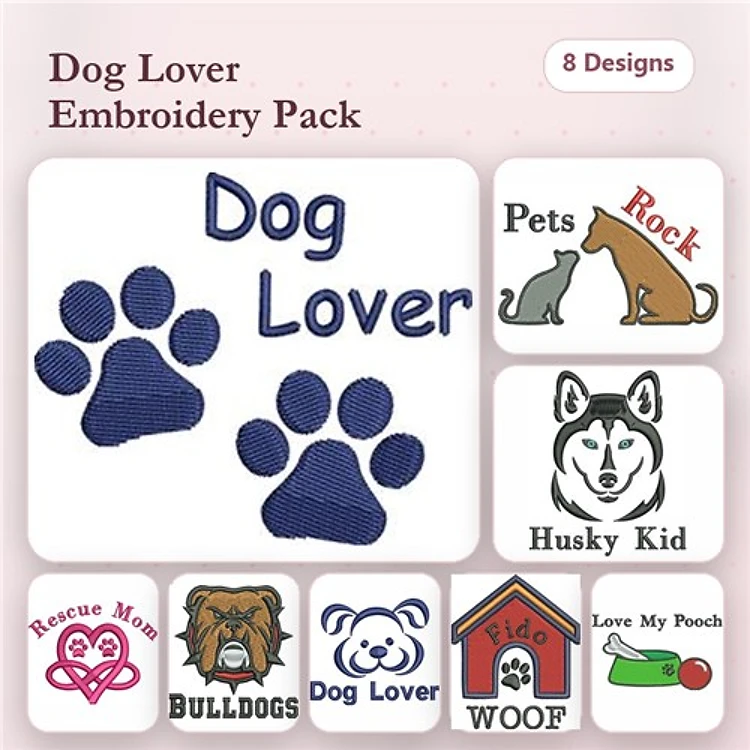 Dog Lover Embroidery Bundle – Bulldogs, Paw Prints & More (10 Designs)