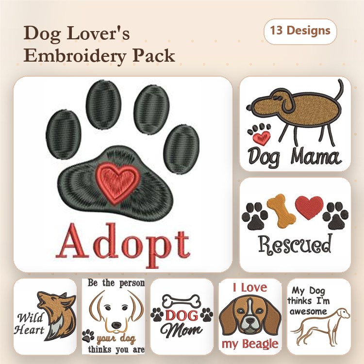 Dog & Paw Print Embroidery Bundle – Adoption & Love Themes (13 Designs)
