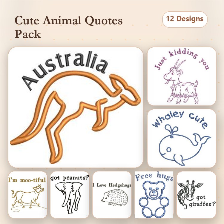 Animal Quotes Embroidery Designs Bundle – Just Kidding You Goat, I'm Moo-tiful, Whaley Cute & More (12 Designs)