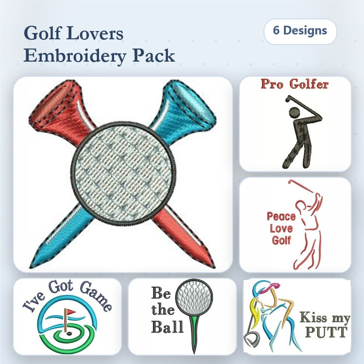 Golf Themed Embroidery Designs Bundle – Pro Golfer, Peace Love Golf, Kiss my PUTT & More (6 Designs)