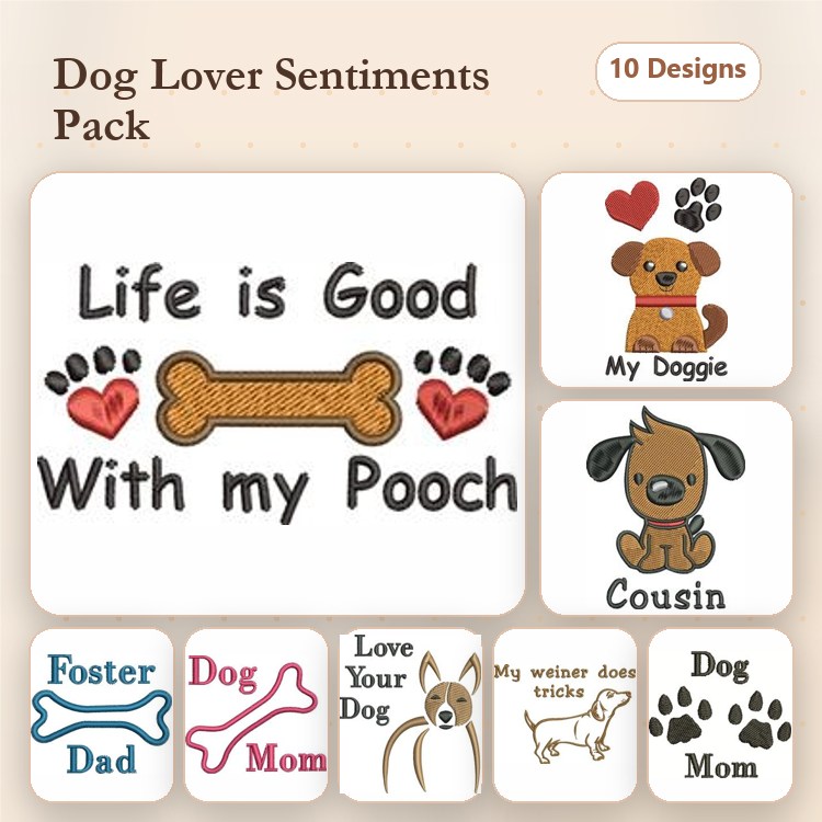 Dog Lover Embroidery Bundle – Love Your Dog & Rescue Dog (10 Designs)