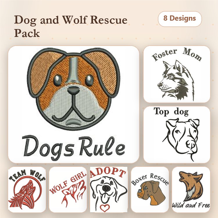 Dog Lovers Embroidery Bundle – Foster Mom, Boxer Rescue & More (8 Designs)