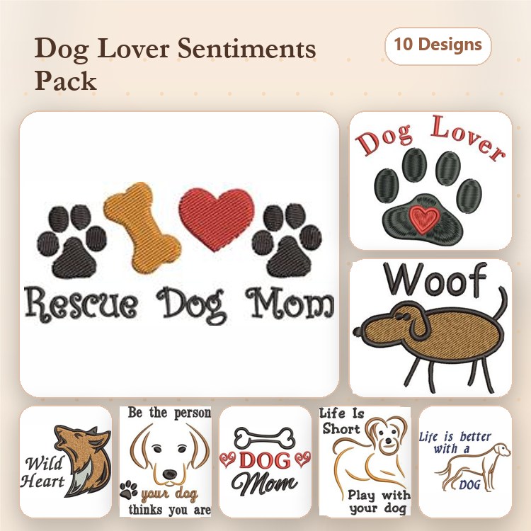 Dog Mom & Beagle Embroidery Bundle – Rescue Dog & Paw Print (10 Designs)
