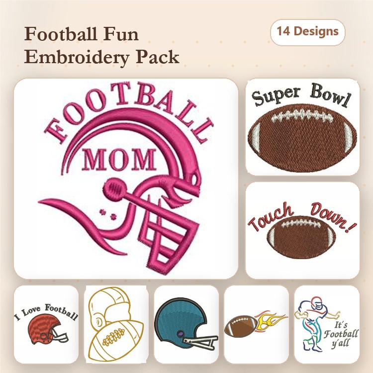 Football Embroidery Designs Bundle – Football Mom, Touch Down, It's Football y'all & More (14 Designs)