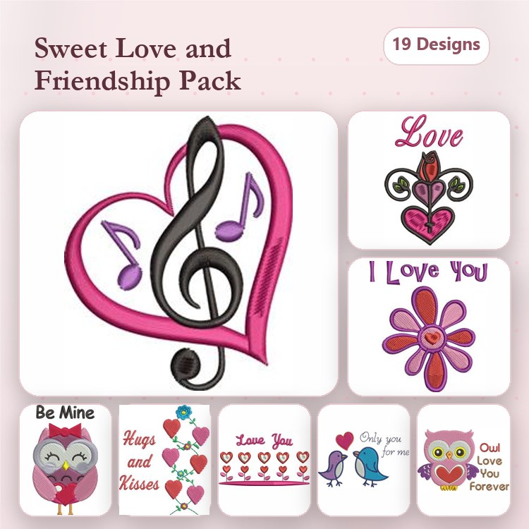 Love and Friendship Embroidery Designs Bundle – Hearts, Floral Love, Owl Love You Forever & More (19 Designs)