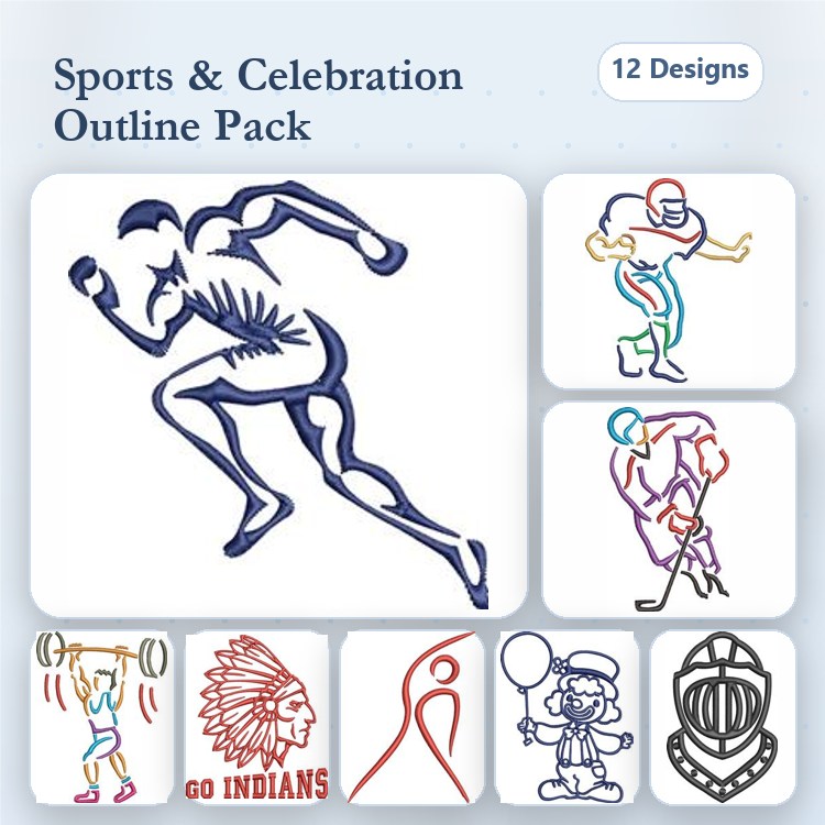 Redwork Sports Celebration Embroidery Designs Bundle – Runner, Football Player, Golfer, Weightlifter & More (12 Designs)