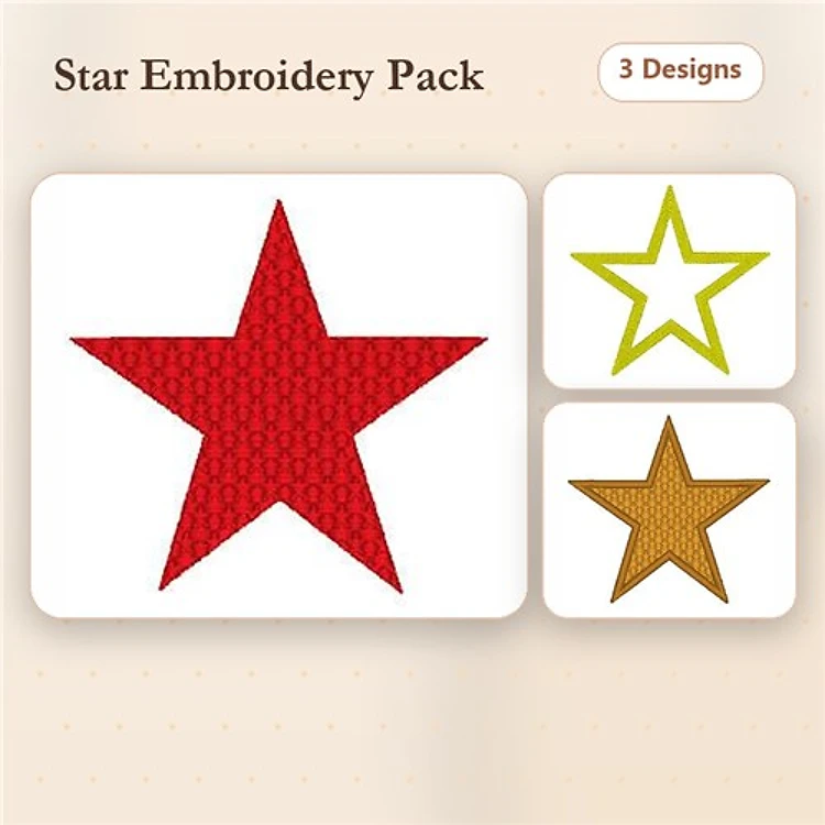Star Embroidery Designs Bundle – Red Star, Green Star, Gold Star & More (6 Designs)