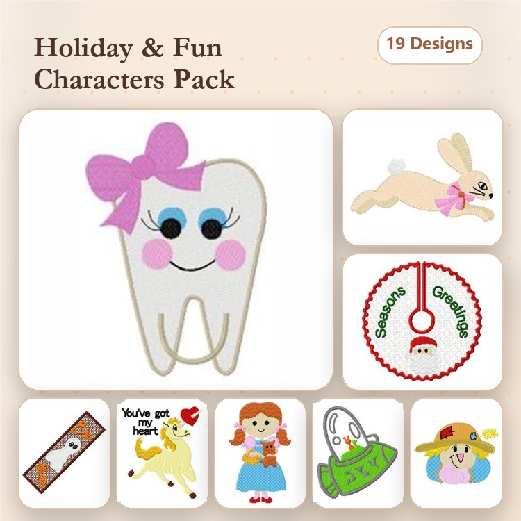 Tooth Fairy, Santa Claus & Halloween Embroidery Bundle – Fun Holiday Designs (19 Designs)
