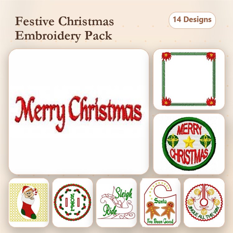 Christmas Embroidery Bundle – Merry Christmas, Santa Claus, Christmas Wreath & More (14 Designs)