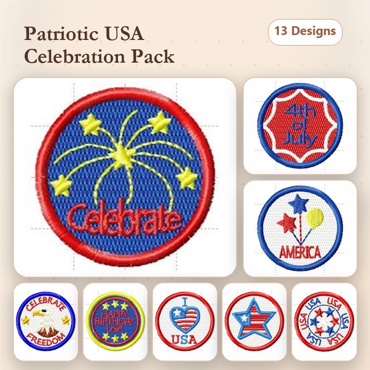 Patriotic USA Embroidery Bundle – Celebrate Fireworks, 4th of July, America & More (13 Designs)