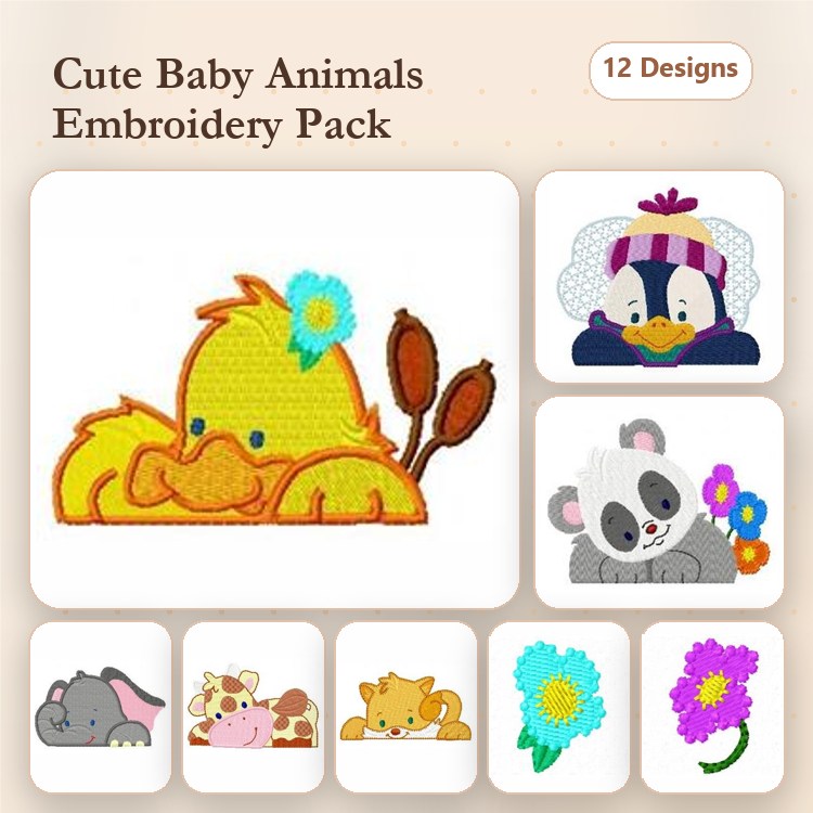 Elephant, Cat & Dog Embroidery Bundle – Floral Designs (12 Designs)