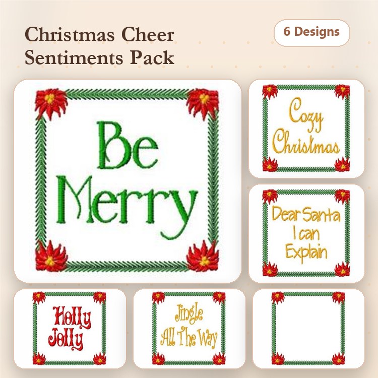 Christmas Sentiment Embroidery Designs Bundle – Be Merry, Cozy Christmas, Dear Santa I Can Explain & More (6 Designs)