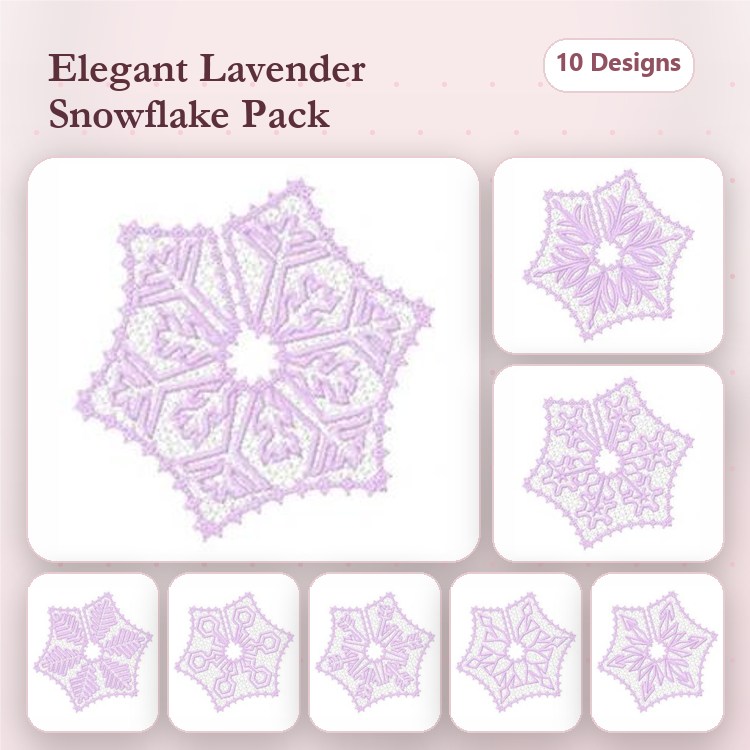 FSL Lavender Snowflakes Embroidery Bundle – Intricate Snowflake Designs & More (10 Designs)