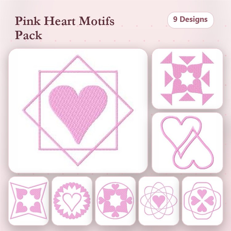Heart Motifs Embroidery Bundle – Heart with Frame, Intersecting Hearts, Heart Spiral & More (9 Designs)