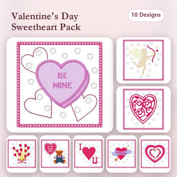 Hearts & Cupid Embroidery Designs Bundle – Be Mine Heart, Cupid with Heart, Teddy Bear with Heart & More (10 Designs)