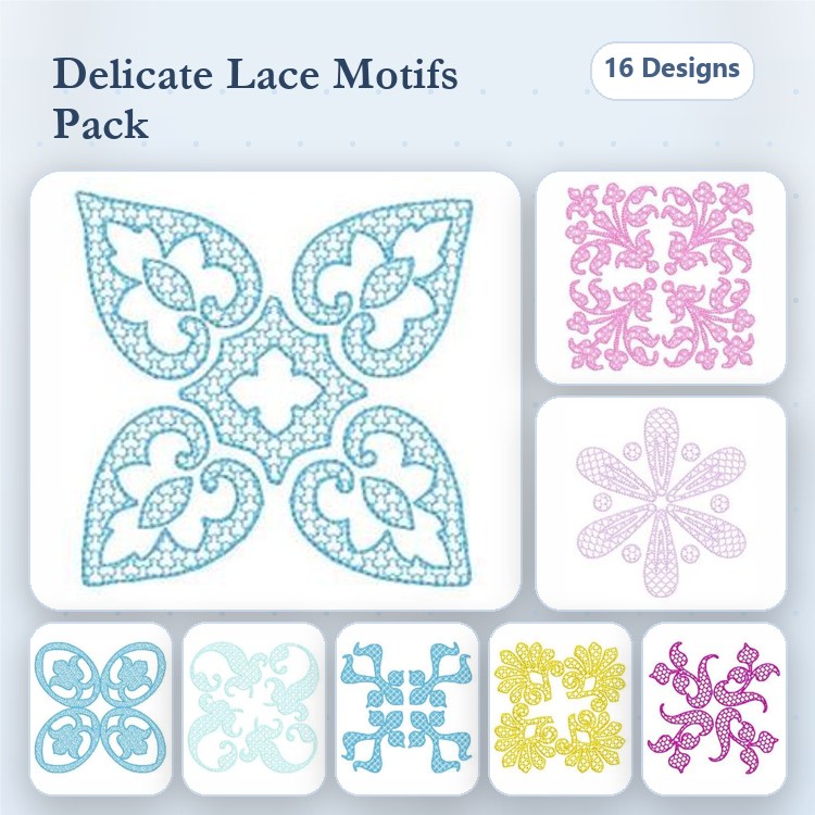 FSL Lace Embroidery Designs Bundle – Lace Floral & Decorative Corner Motifs & More (16 Designs)