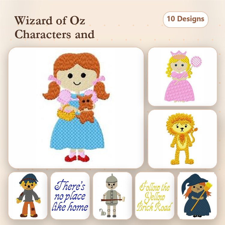 Girl, Princess & Lion Embroidery Bundle – Scarecrow & Witch (10 Designs)