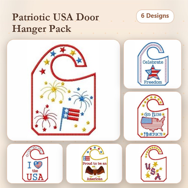 ITH Patriotic Door Hangers Embroidery Designs Bundle – Celebrate Freedom, USA Flag, I Love the USA & More (6 Designs)