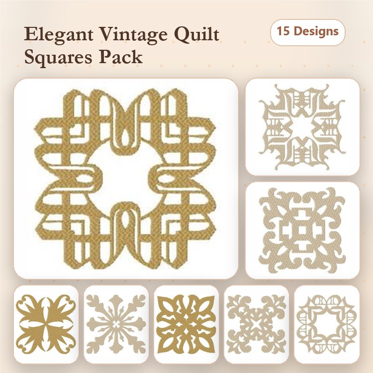 Elegant Quilt Square Embroidery Designs Bundle – Quilt Square Designs 1-3, 4-10 & More (15 Designs)