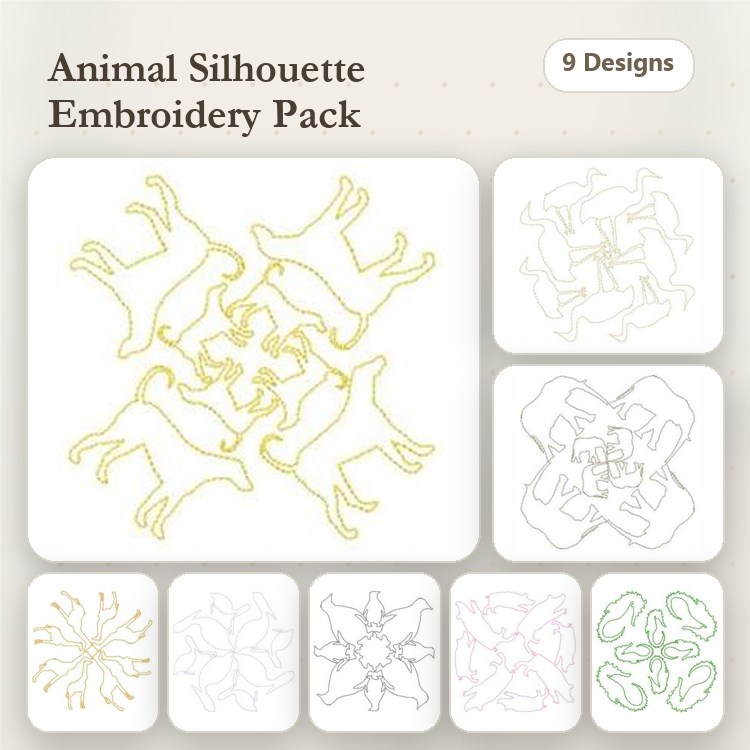 Dog & Cat Silhouette Embroidery Bundle – Floral and Geometric Designs (9 Designs)