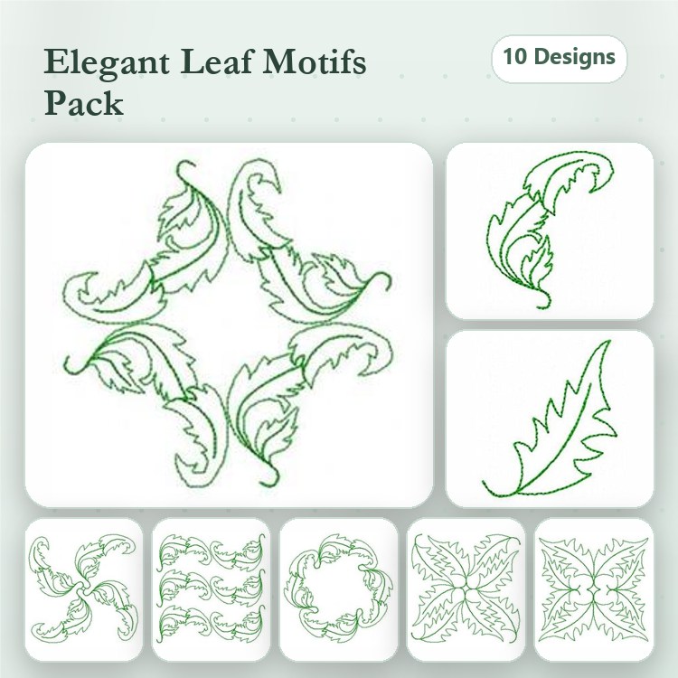 Redwork Elegant Leaf Motifs Embroidery Designs Bundle – Curly Leaf Motif, Swirling Leaf, Detailed Leaf & More (10 Designs)