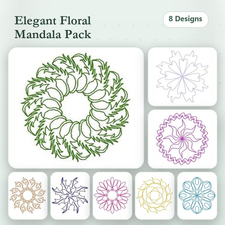 Floral Mandalas Embroidery Designs Bundle – Elegant Floral Patterns & More (8 Designs)