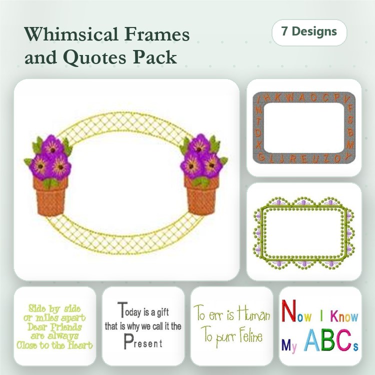 Whimsical Frames Embroidery Designs Bundle – Flower Pot Frame, Lattice Frame, Lace Quote Frame & More (7 Designs)