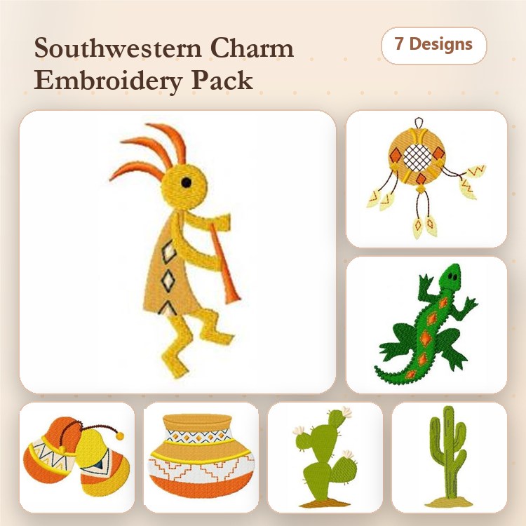 Southwestern Embroidery Bundle – Kachina Dancer, Dreamcatcher, Lizard & More (7 Designs)