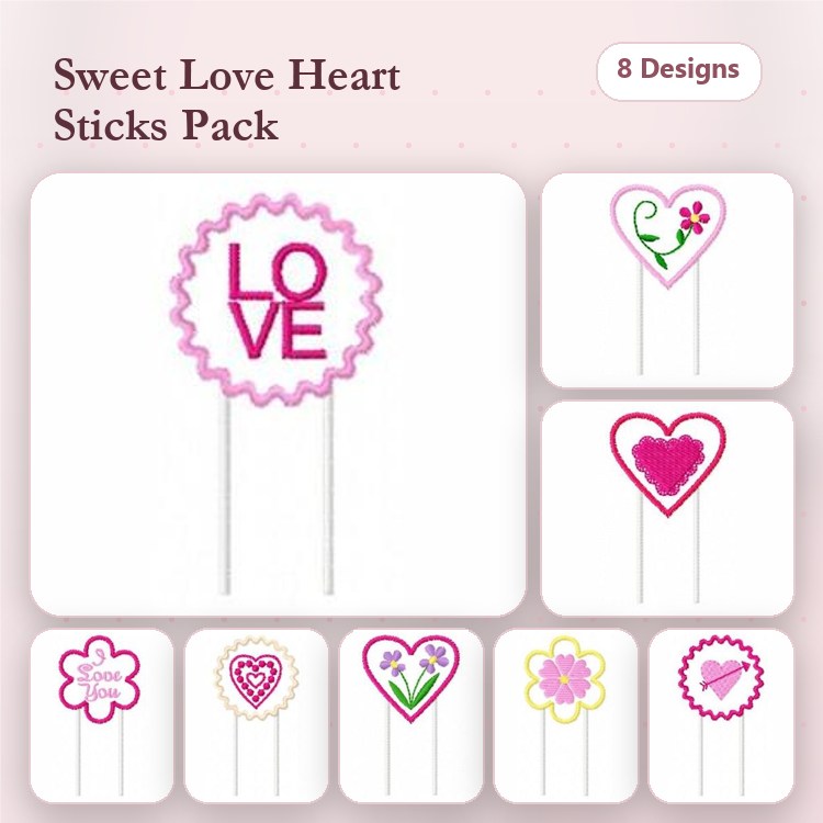 Love-Themed Heart Embroidery Designs Bundle – LOVE Heart, Floral Heart, Simple Heart & More (8 Designs)