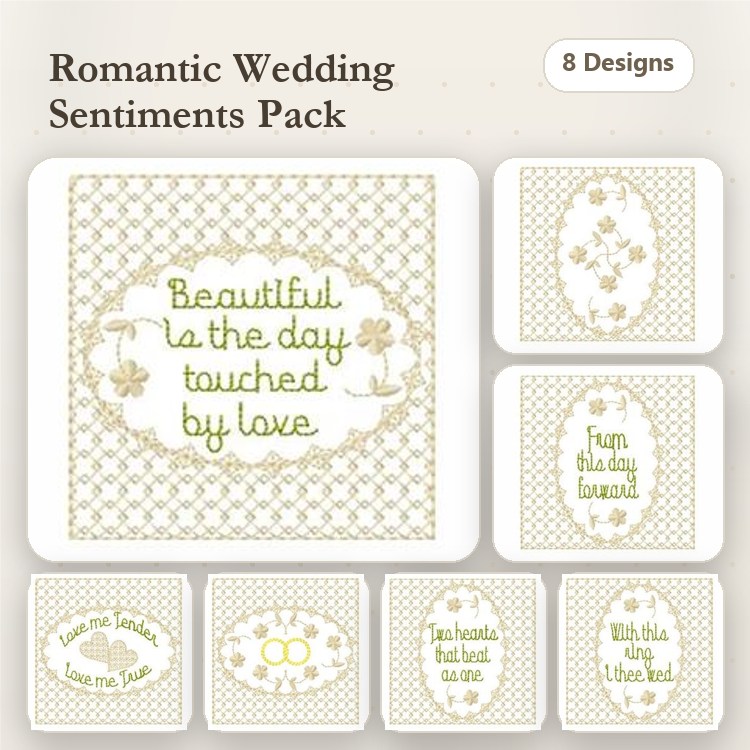 Wedding Sentiments Embroidery Bundle – Beautiful is the Day Touched by Love, Together is a Beautiful Place to Be & More (8 Designs)