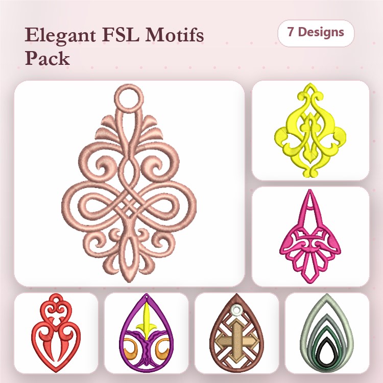FSL Elegant Lace Embroidery Designs Bundle – Lace Teardrop Ornament, Scroll Lace Design, Elegant Lace Motif & More (7 Designs)