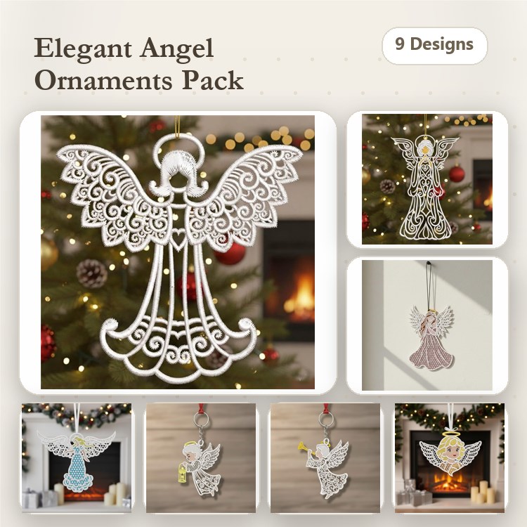 Elegant Angel Ornament Embroidery Bundle – Beautiful Holiday Designs (9 Designs)