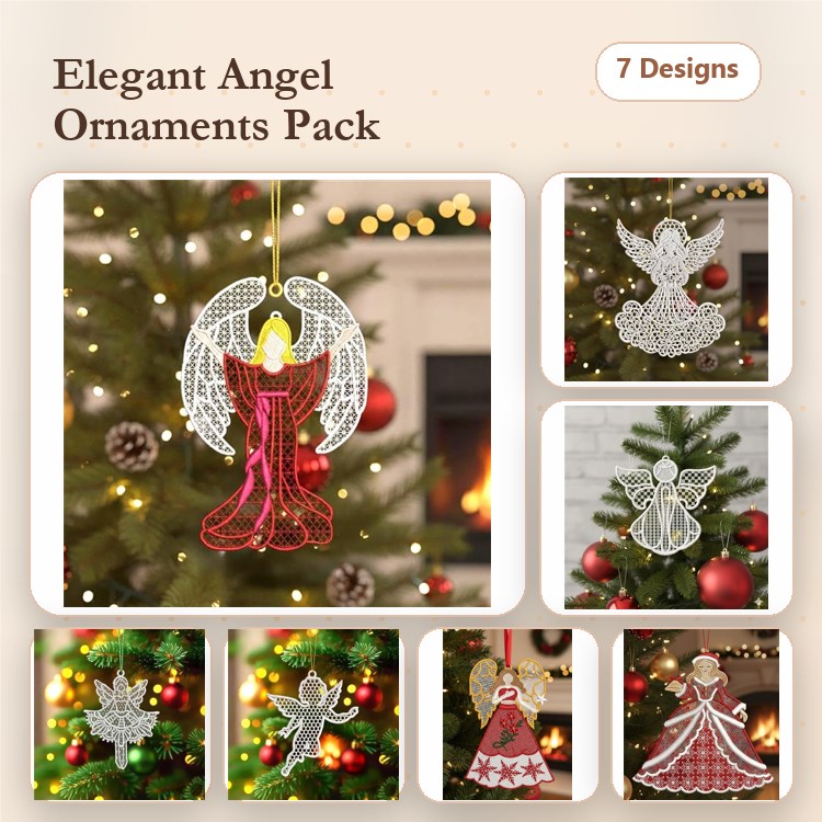 Elegant Angel Ornament Embroidery Bundle – Holiday Decorations (7 Designs)