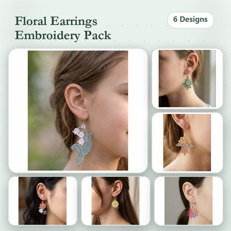 Floral Earring Embroidery Bundle – Elegant Floral Designs (6 Designs)