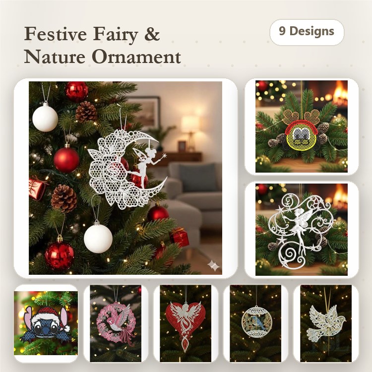 Fairy & Nature Ornament Embroidery Bundle – Festive Designs (9 Designs)