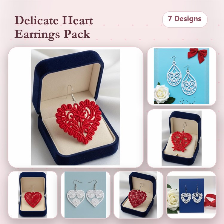 Delicate Heart Earrings Embroidery Bundle – Elegant Designs (7 Designs)