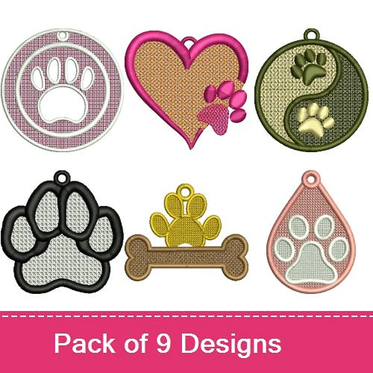 FSL Paw Print Embroidery Bundle – Circle, Heart, Yin Yang & More (9 Designs)