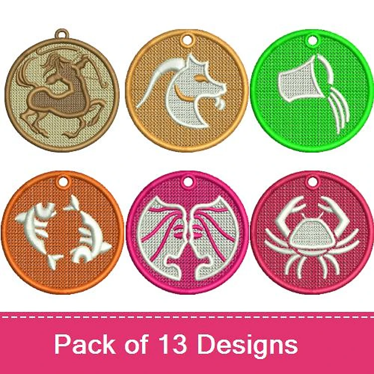 FSL Zodiac & Sea Life Ornaments Embroidery Designs Bundle – Capricorn, Aquarius, Pisces & More (13 Designs)
