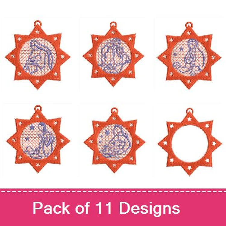 FSL Lacy Ornaments Embroidery Designs Bundle – Cat, Dog, Butterfly, Flower & More (11 Designs)