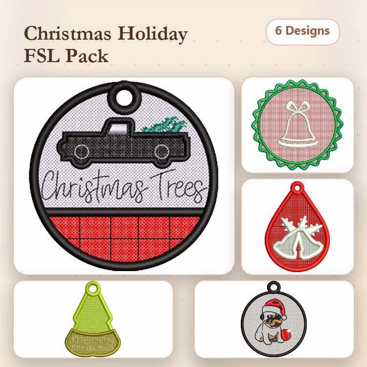 Christmas Ornaments Embroidery Bundle – Festive Designs (6 Designs)