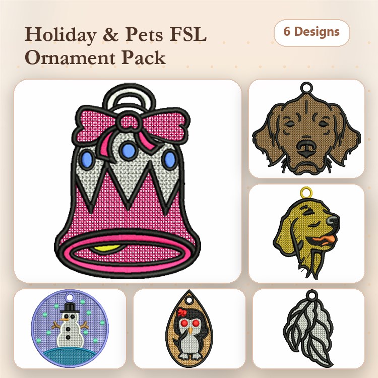 Golden Retriever & Penguin Embroidery Bundle – Holiday Designs (6 Designs)