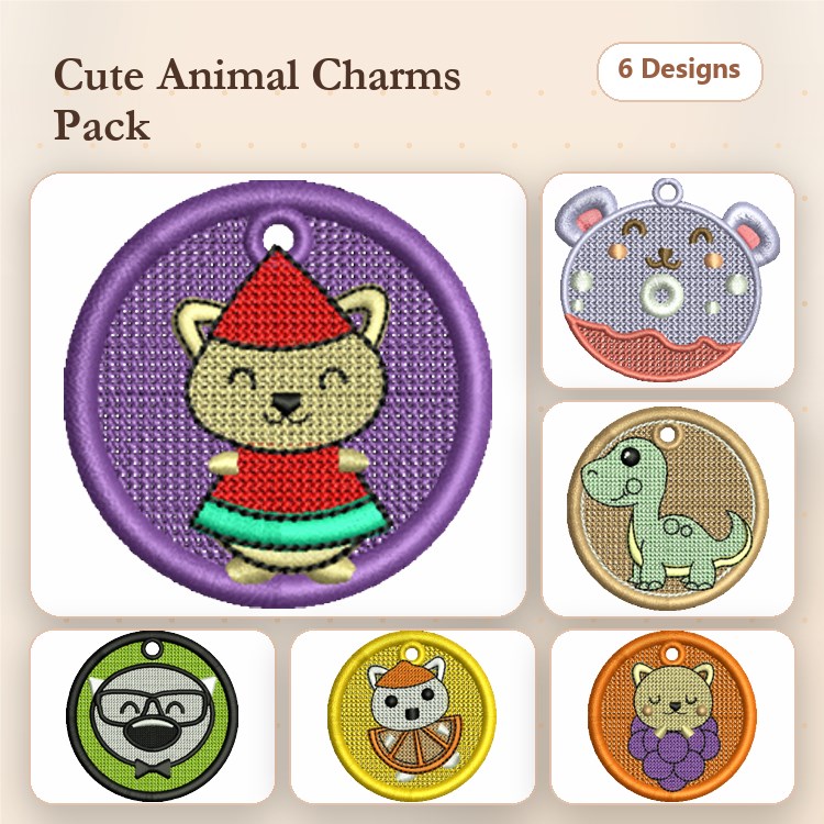 Koala, Dinosaur & Bear Keychain Embroidery Bundle – Fun Designs (6 Designs)