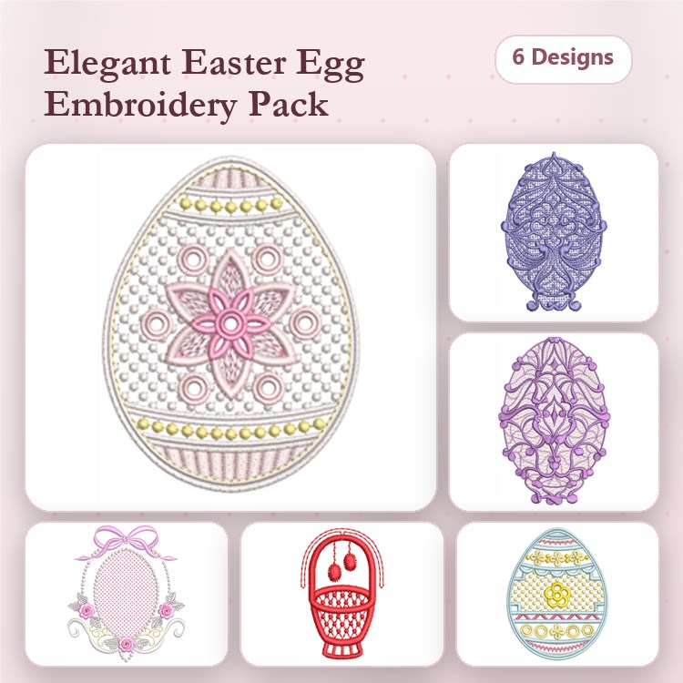 FSL Easter Egg Embroidery Designs Bundle – Floral, Intricate, Geometric & More (6 Designs)