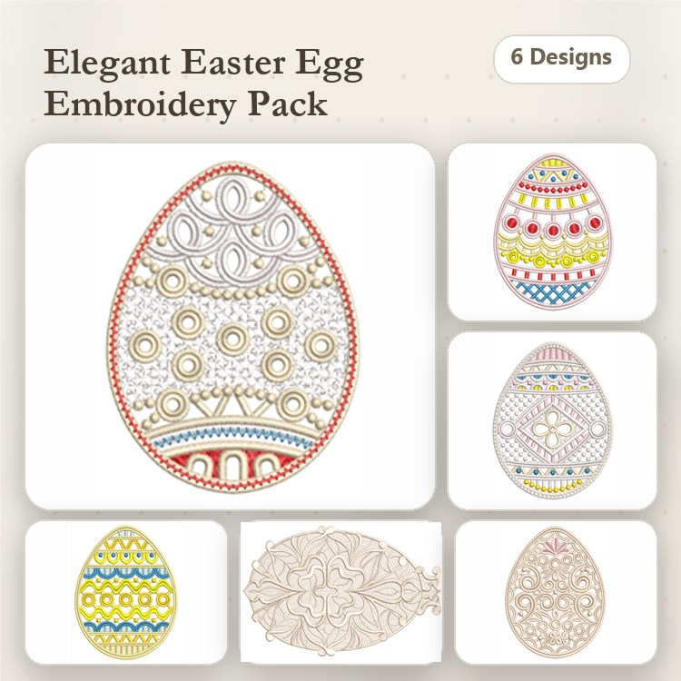 FSL Easter Egg Embroidery Designs Bundle – Decorative Circles, Colorful Dots, Floral & More (6 Designs)