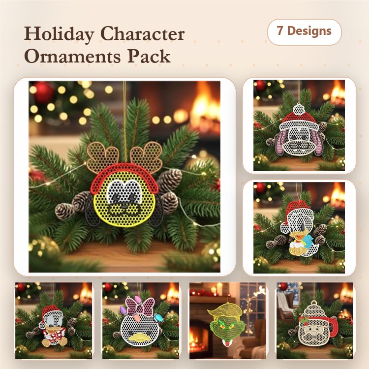 FSL Holiday Character Embroidery Designs Bundle – Mickey Mouse, Minnie Mouse, Donald Duck & More (7 Designs)