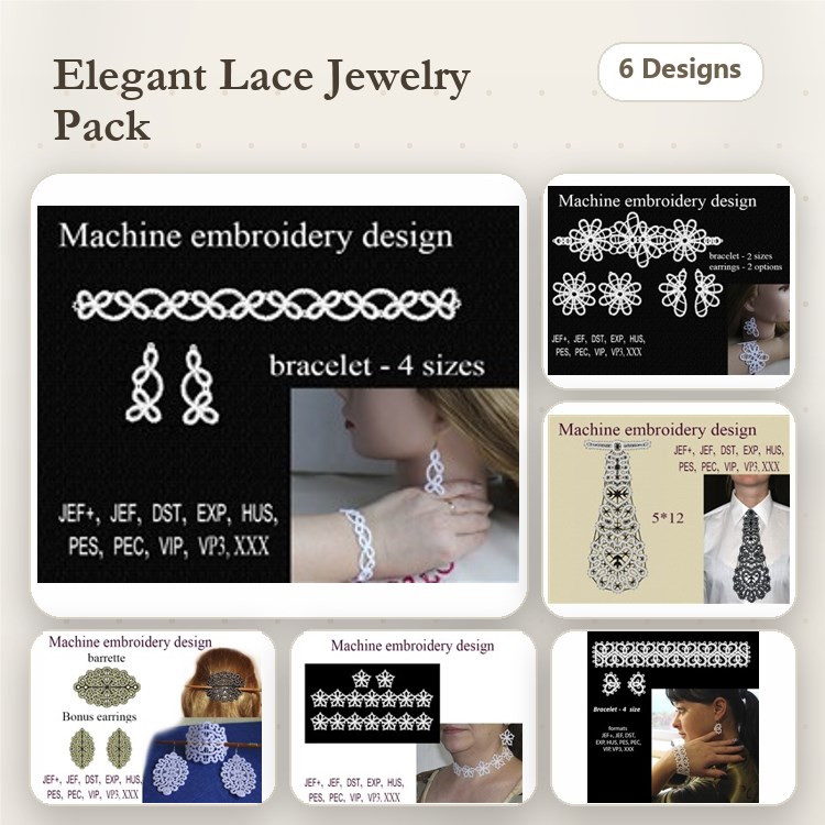FSL Lace Jewelry Embroidery Bundle – Earring, Pendant, Bracelet & More (6 Designs)