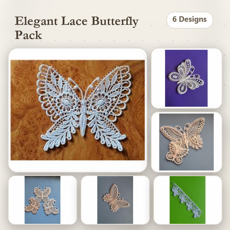 FSL Butterfly Embroidery Designs Bundle – Elegant Lace, Small Lace, Decor Lace & More (6 Designs)