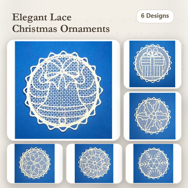 FSL Christmas Ornament Embroidery Designs Bundle – Bell, Gift, Star & More (6 Designs)